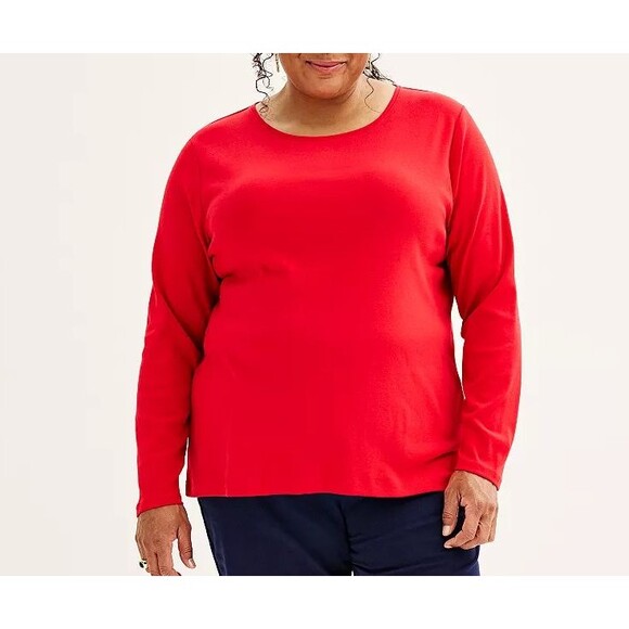 Womens Plus size 2X T-shirt Croft & Barrow Crew neck long sleeve Red - Picture 1 of 1